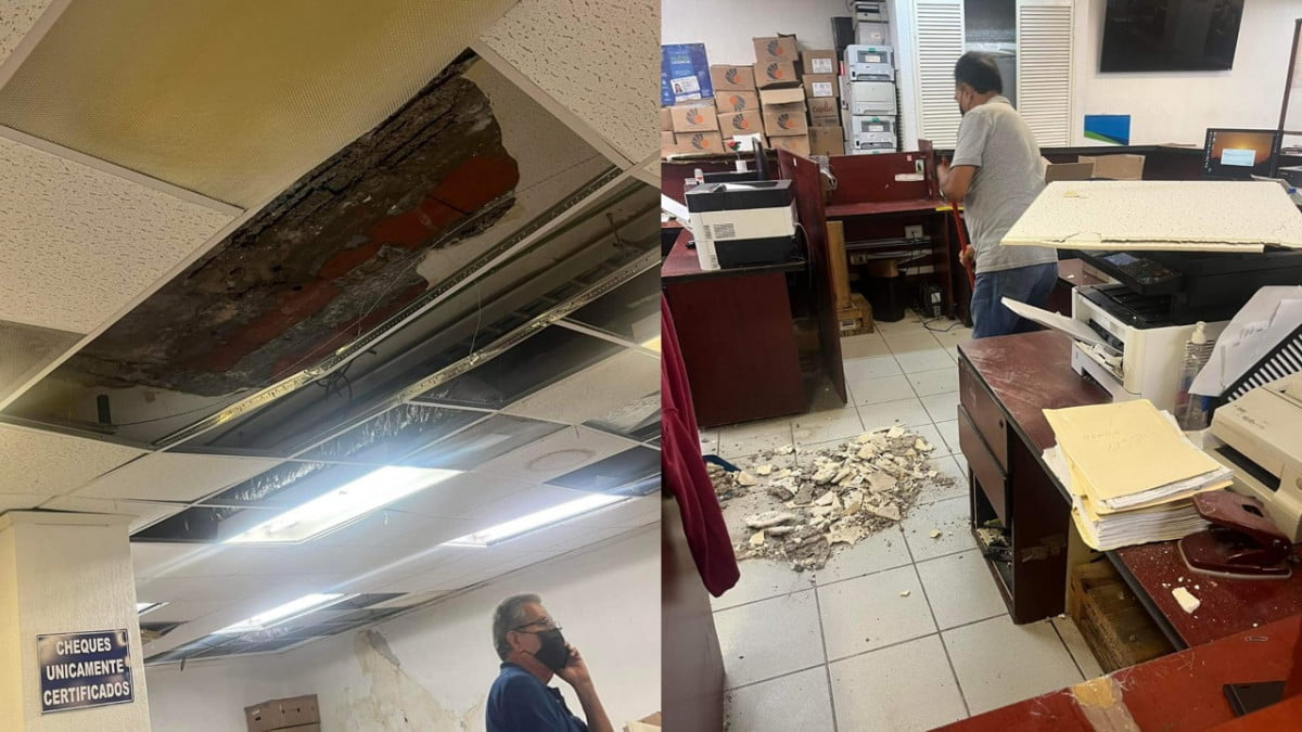 Cae techo falso a empleada de Oficina Fiscal 