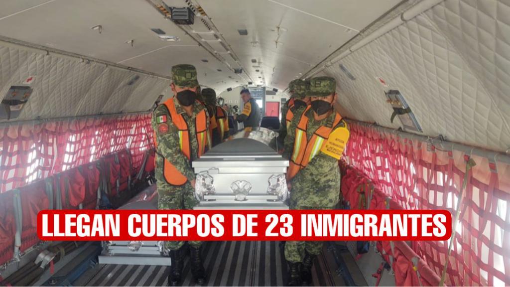Arriba a México tercer vuelo con cuerpos de migrantes fallecidos en tráiler en Texas