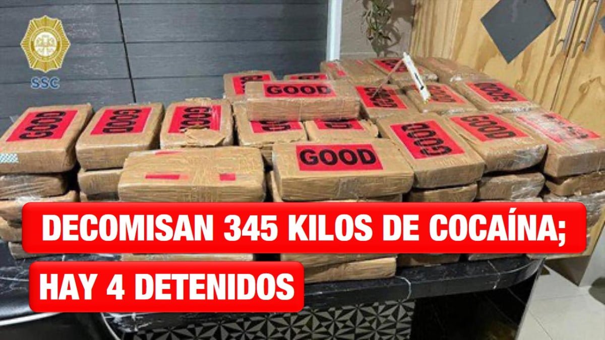 Decomisan 345 kg de cocaína; hay 4 detenidos