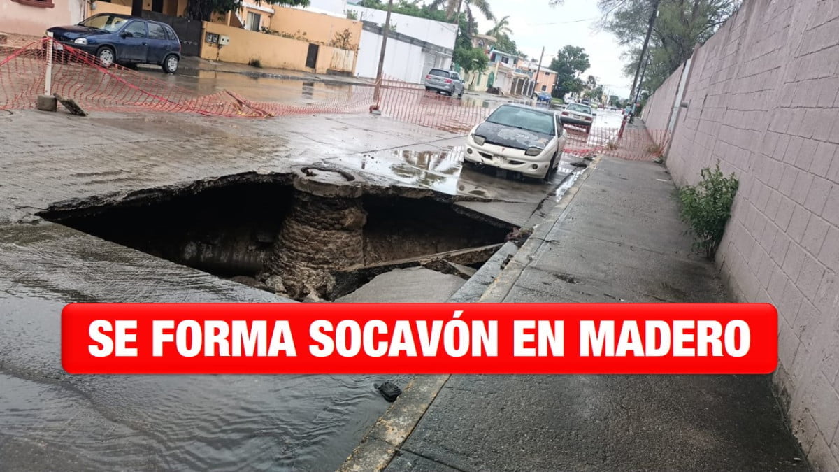 Se forma socavón frente a Cbtis 164 de Cd. Madero; tiene dos metros de profundidad