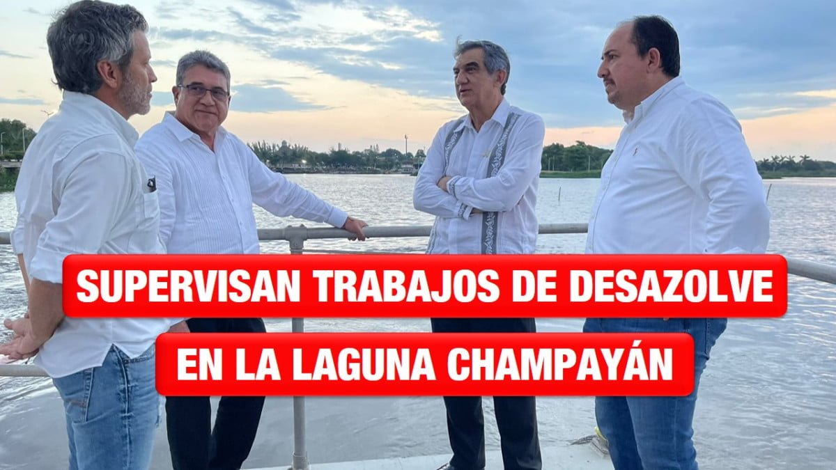 Supervisan gobernador y alcalde avance de trabajos de desazolve en laguna de Champayán