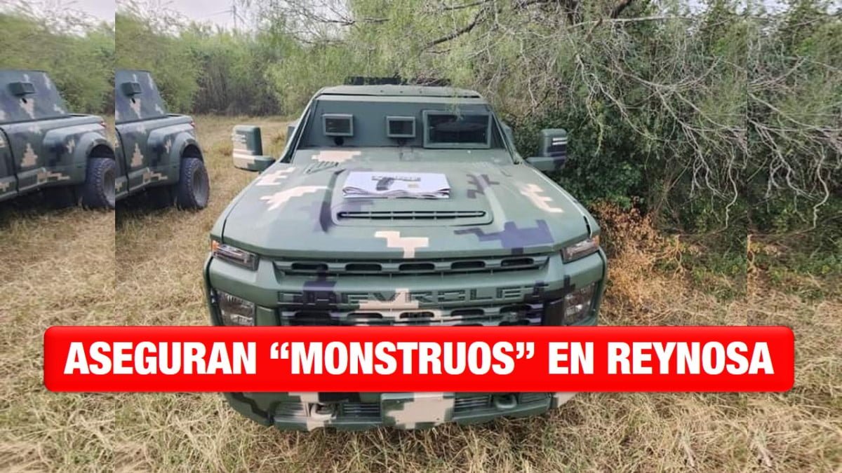Aseguran vehículos con blindaje artesanal y armas en Reynosa