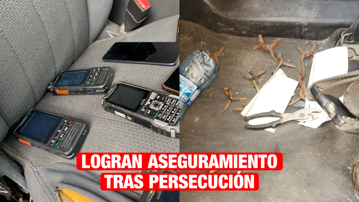 Aseguran vehículo, celulares y ponchallantas tras persecución