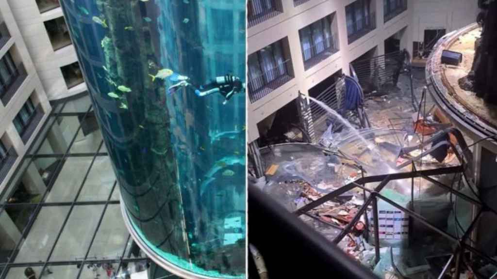 Explota el acuario cilíndrico más grande del mundo en Berlín