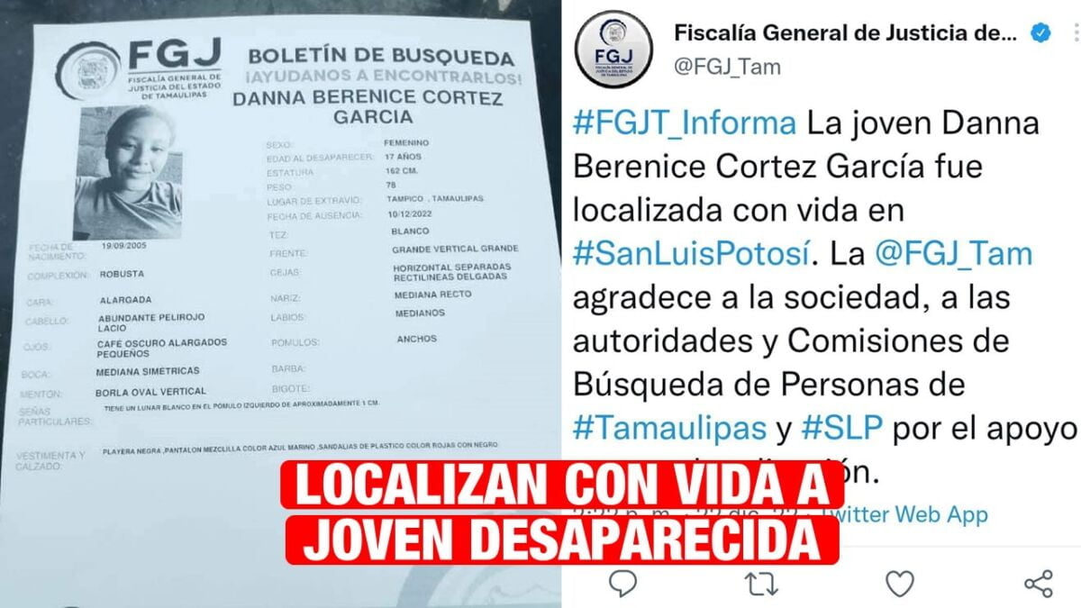 Localizan con vida a Danna Berenice, joven desaparecida en Tampico