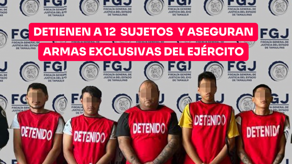 Detienen a 12 sujetos y aseguran armas exclusivas del Ejército