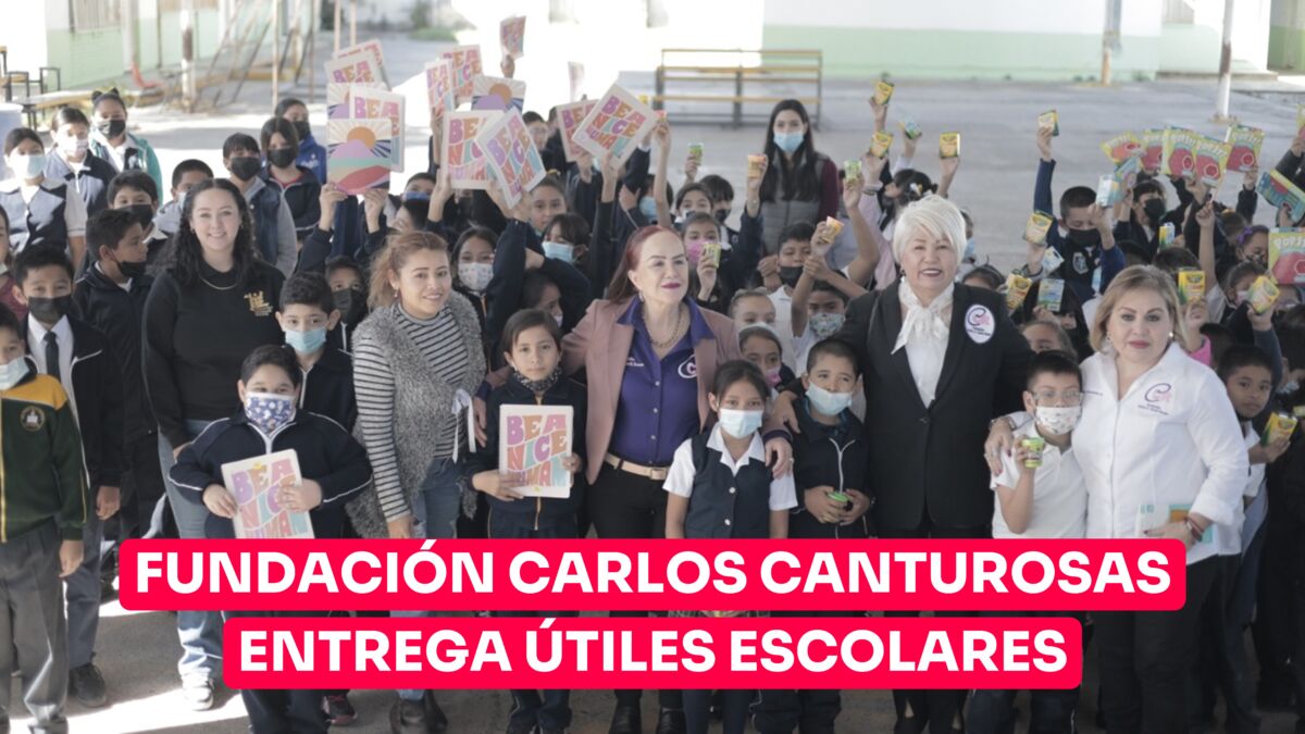 Entrega fundación Carlos Cantú Rosas útiles escolares