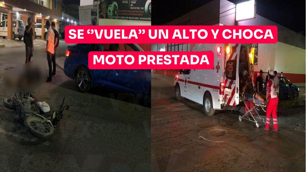 Se »vuela» un alto y choca moto prestada