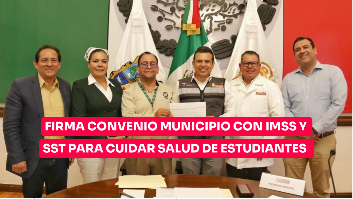 Firma convenio municipio con IMSS y SST para cuidar salud de estudiantes