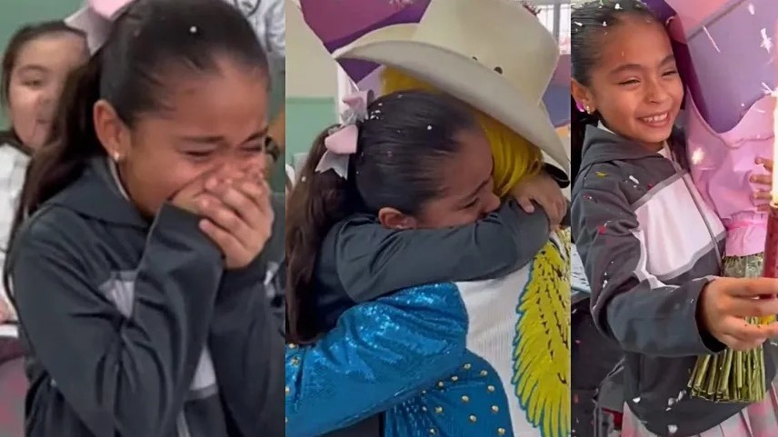 Padre sorprende a su hija llevandole flores y show a su escuela