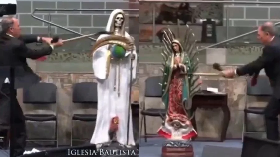 Pastor de iglesia destroza estatuas religiosas en Tamaulipas