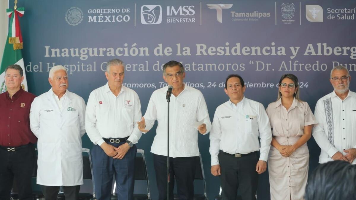 Inaugura Américo albergue y residencia en hospital de Matamoros durante enlace con el presidente AMLO