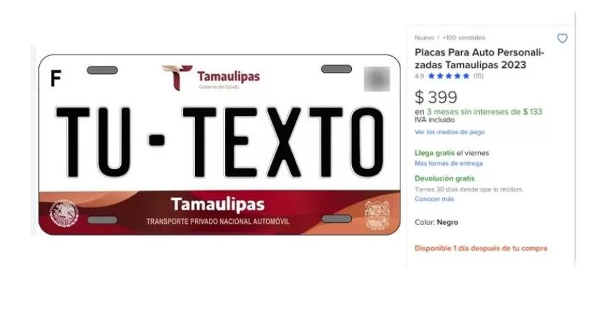 Venden placas de Tamaulipas en «Mercado Libre»
