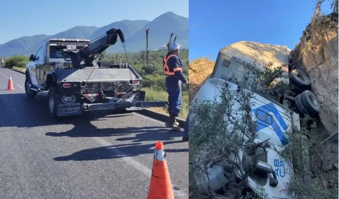 Derrapa tráiler y se va a voladero en carretera Victoria – Tula