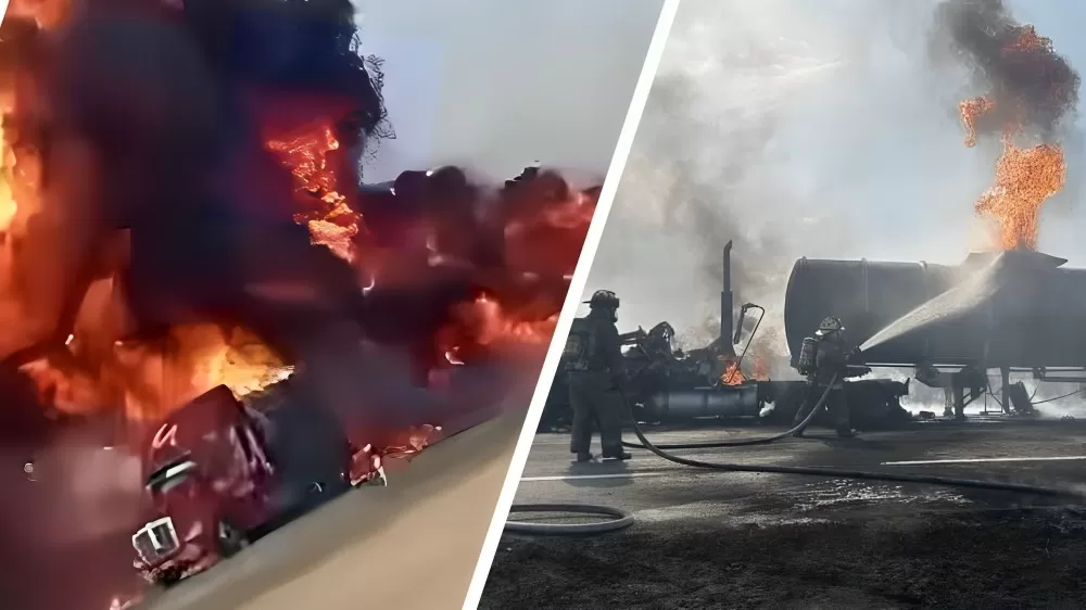 Incendio de pipa cargada de combustible en Reynosa