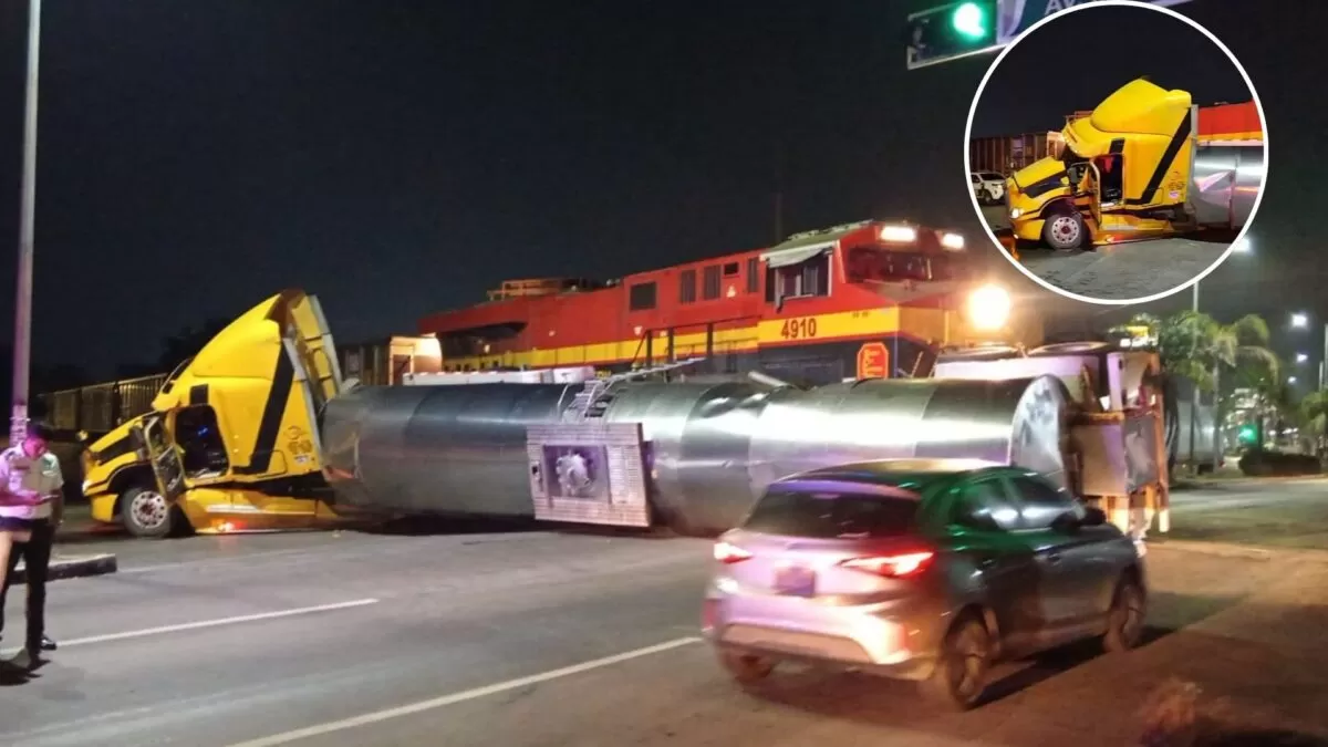 Ferrocarril impacta pipa en pleno centro de Cd Madero