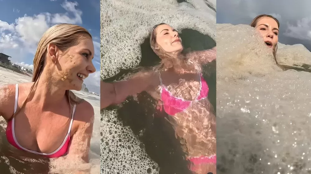 Influencer nada entre aguas negras creyendo que era espuma de mar