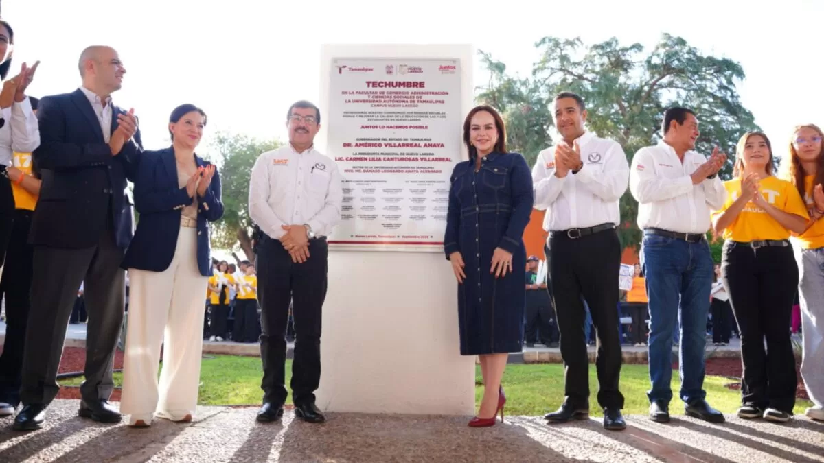 Carmen Lilia y rector de la UAT entregan techumbre en beneficio de 1,500 alumnos