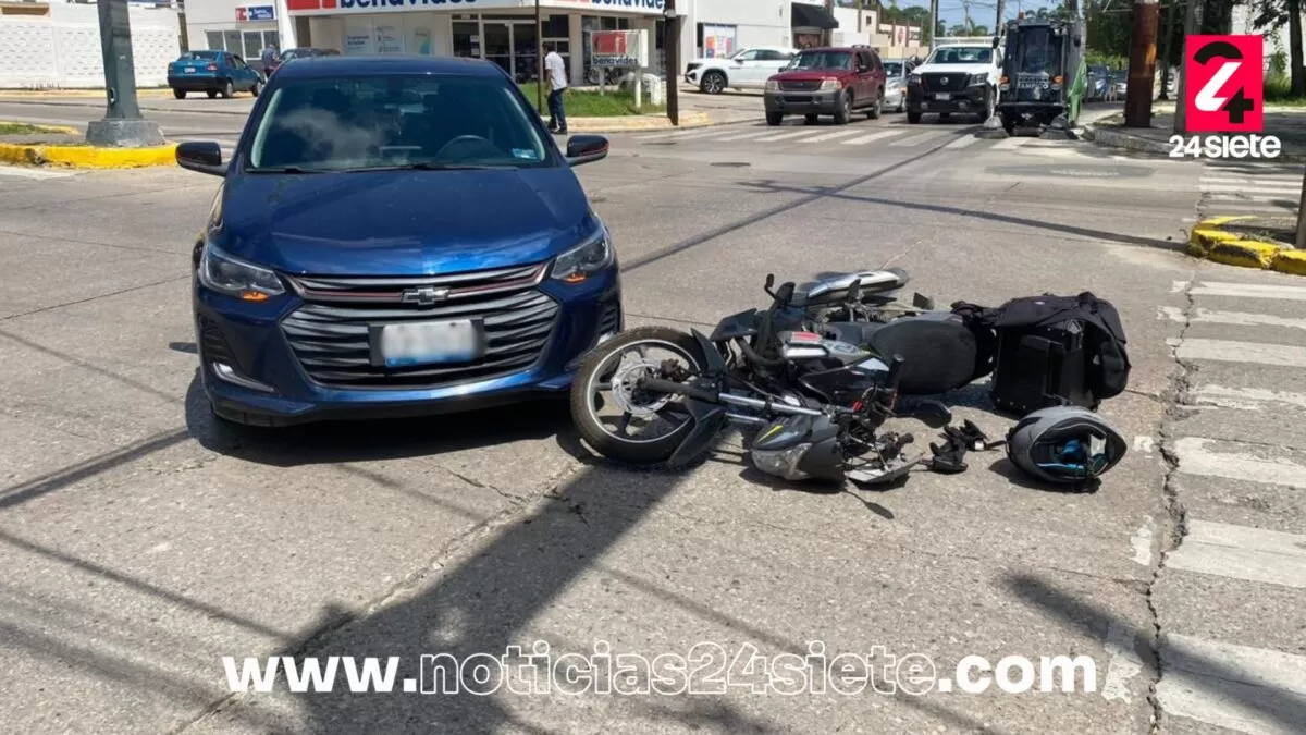 Motociclista lesionado en choque vial en Tampico
