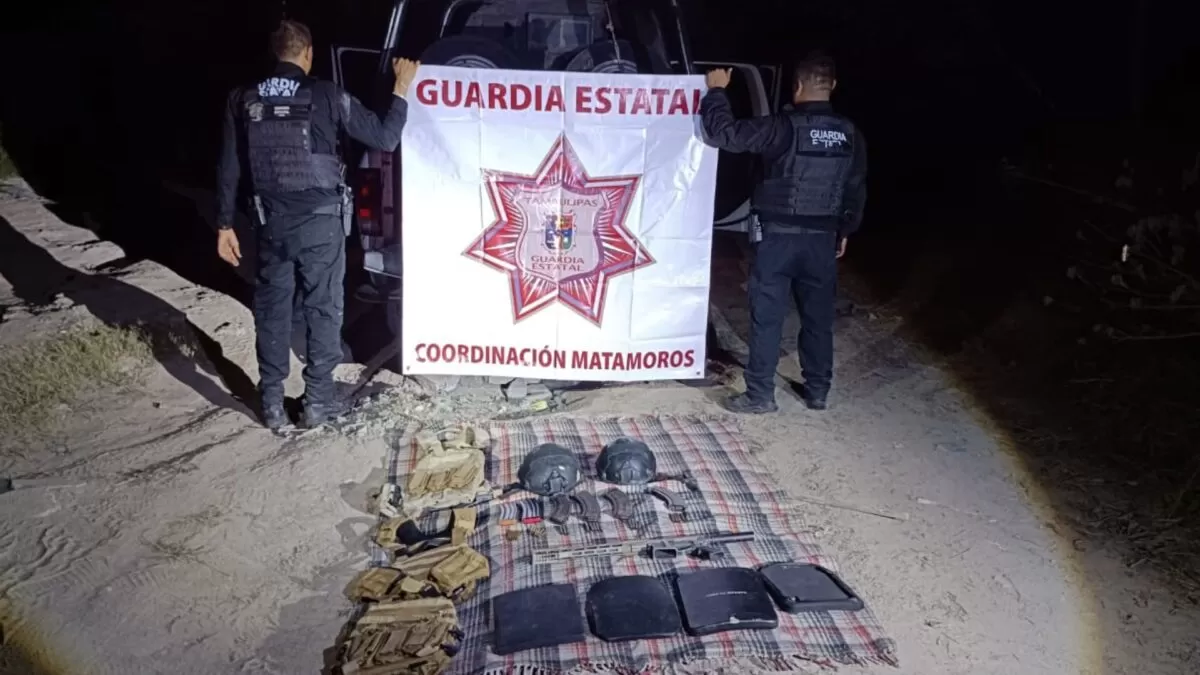 Guardia Estatal asegura arma larga y equipo táctico en Matamoros