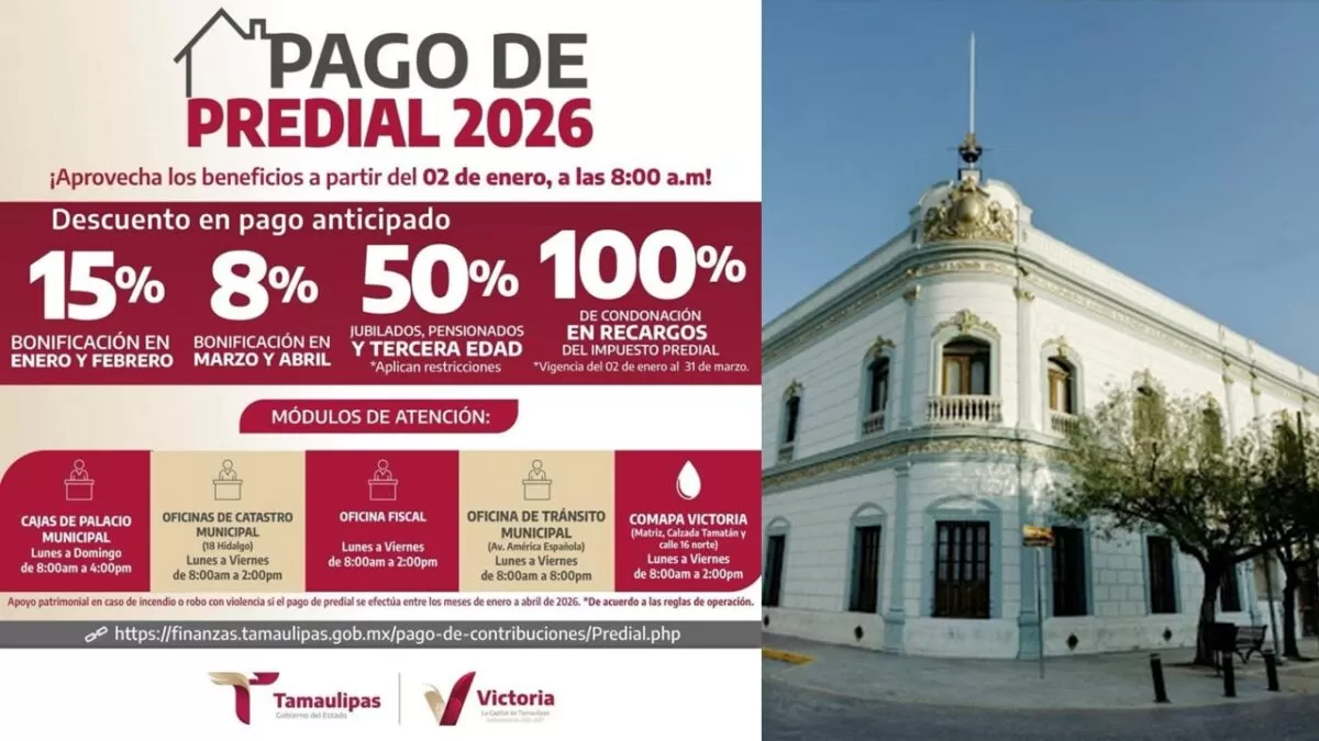 A partir del 2 de enero tesorería de Victoria recibe contribuyentes del impuesto predial 2026