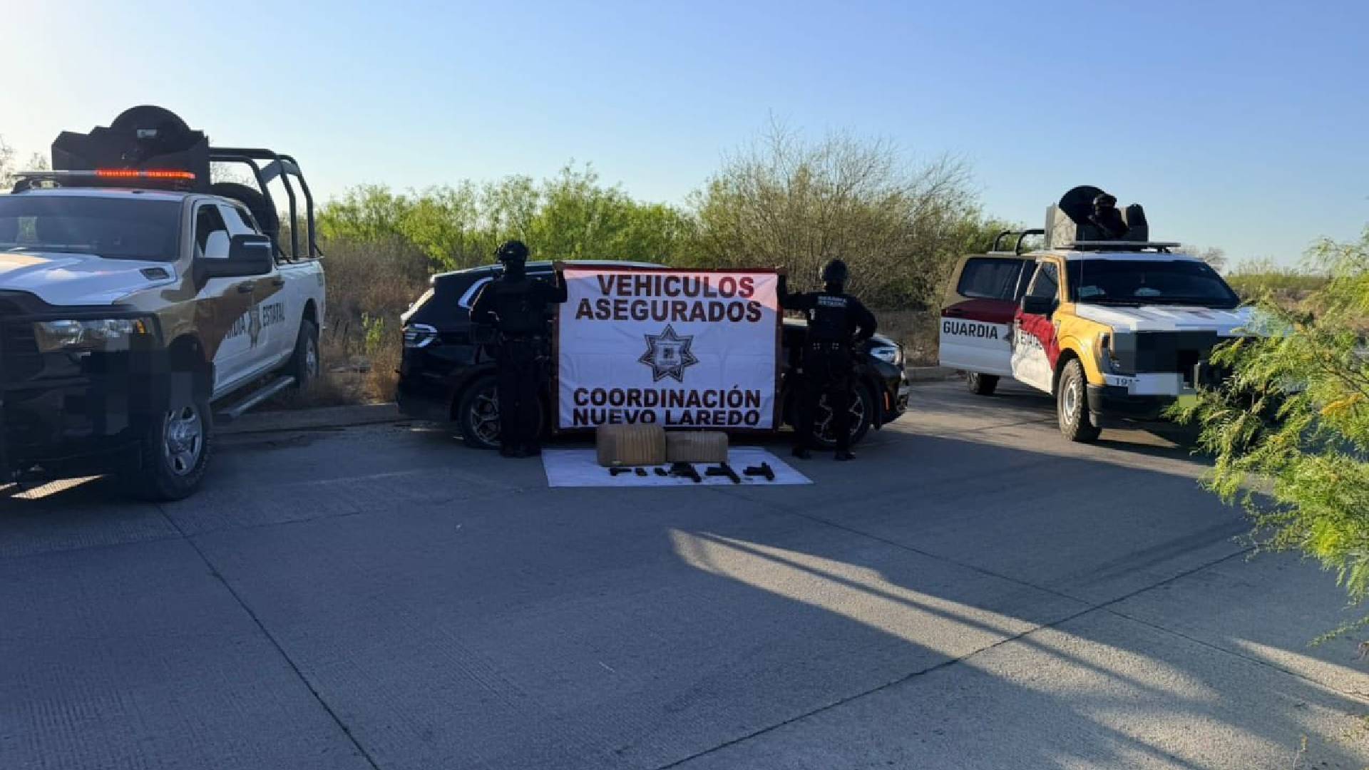 Aseguran armas y droga tras persecución en Nuevo Laredo