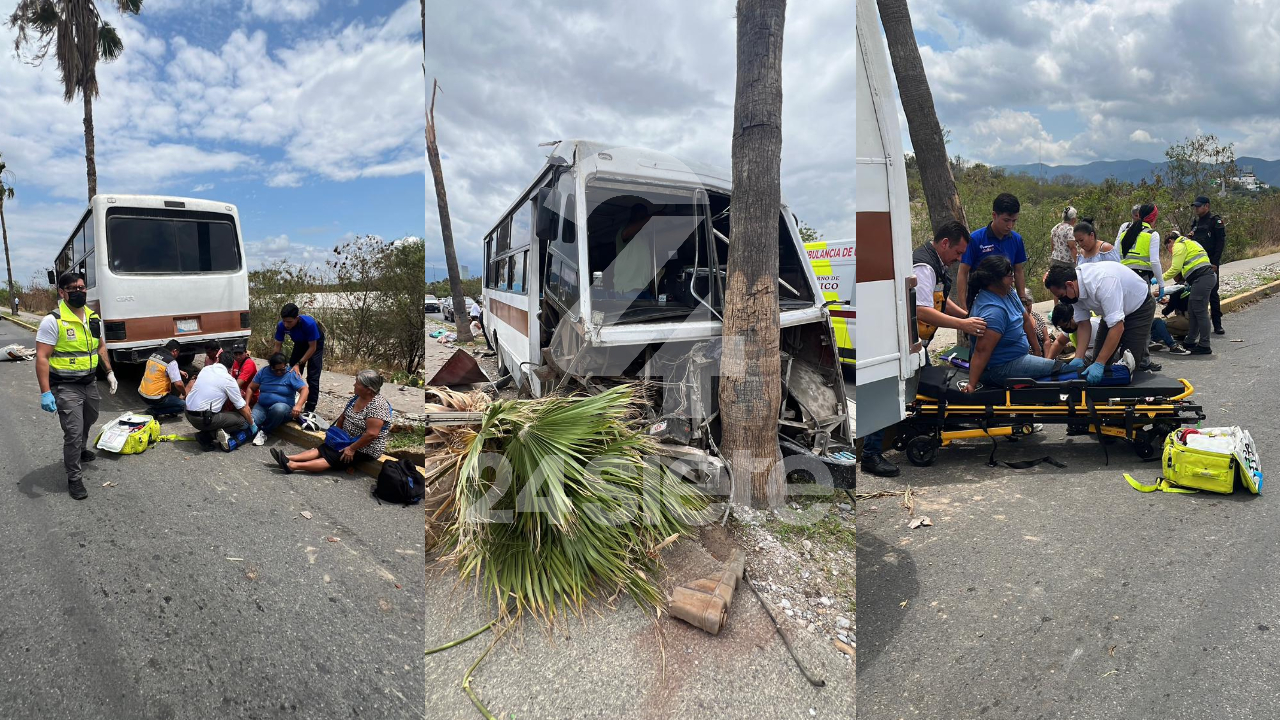 Choque de microbús deja 12 lesionados tras impactarse contra palmera en Victoria