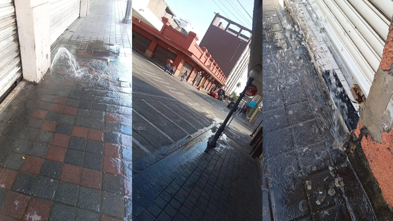 Ladrones provocan enorme fuga de agua en el centro de Tampico