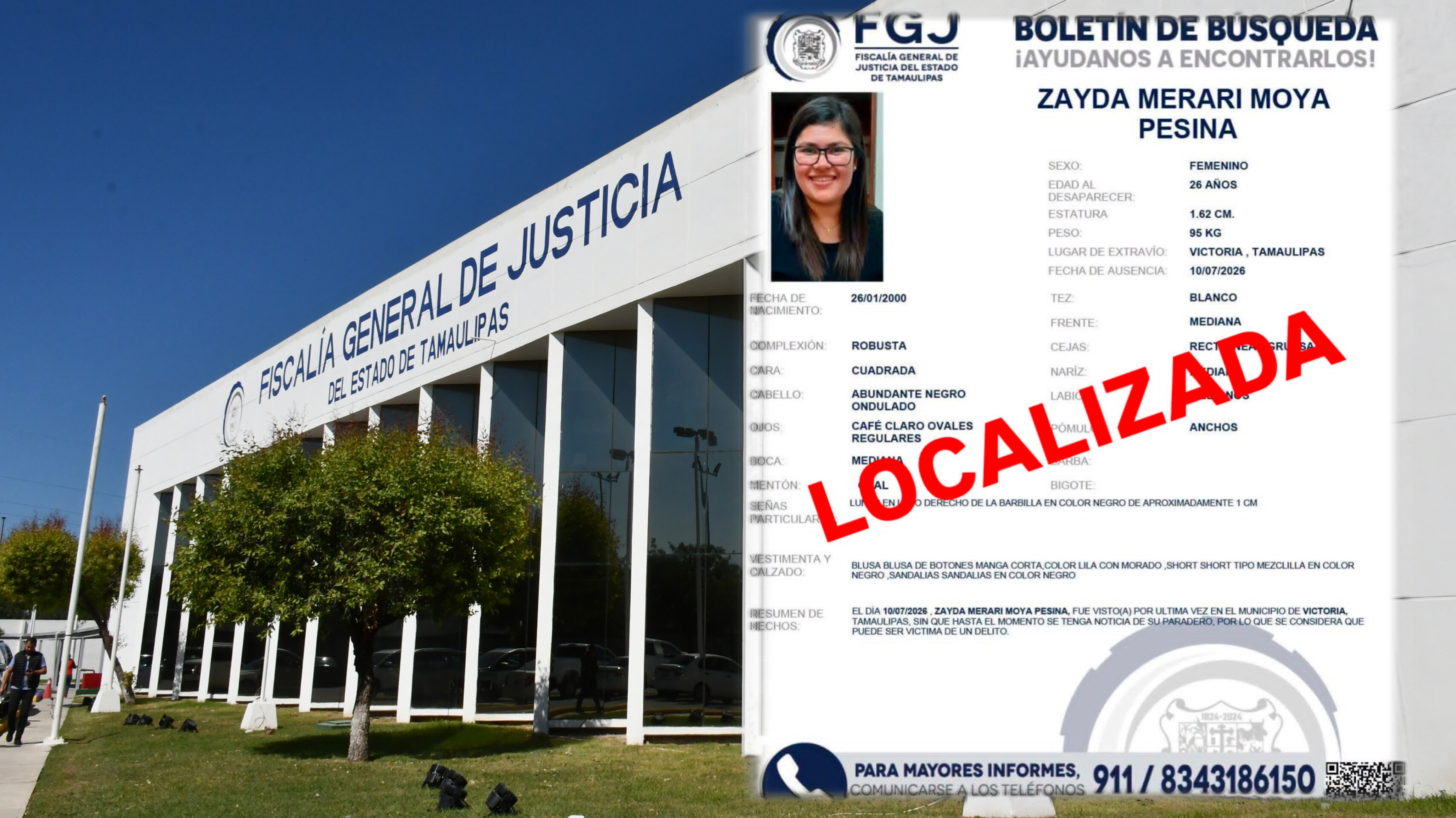 Localizan con vida a Zayda Merari Moya Pesina tras operativo de búsqueda en Ciudad Victoria