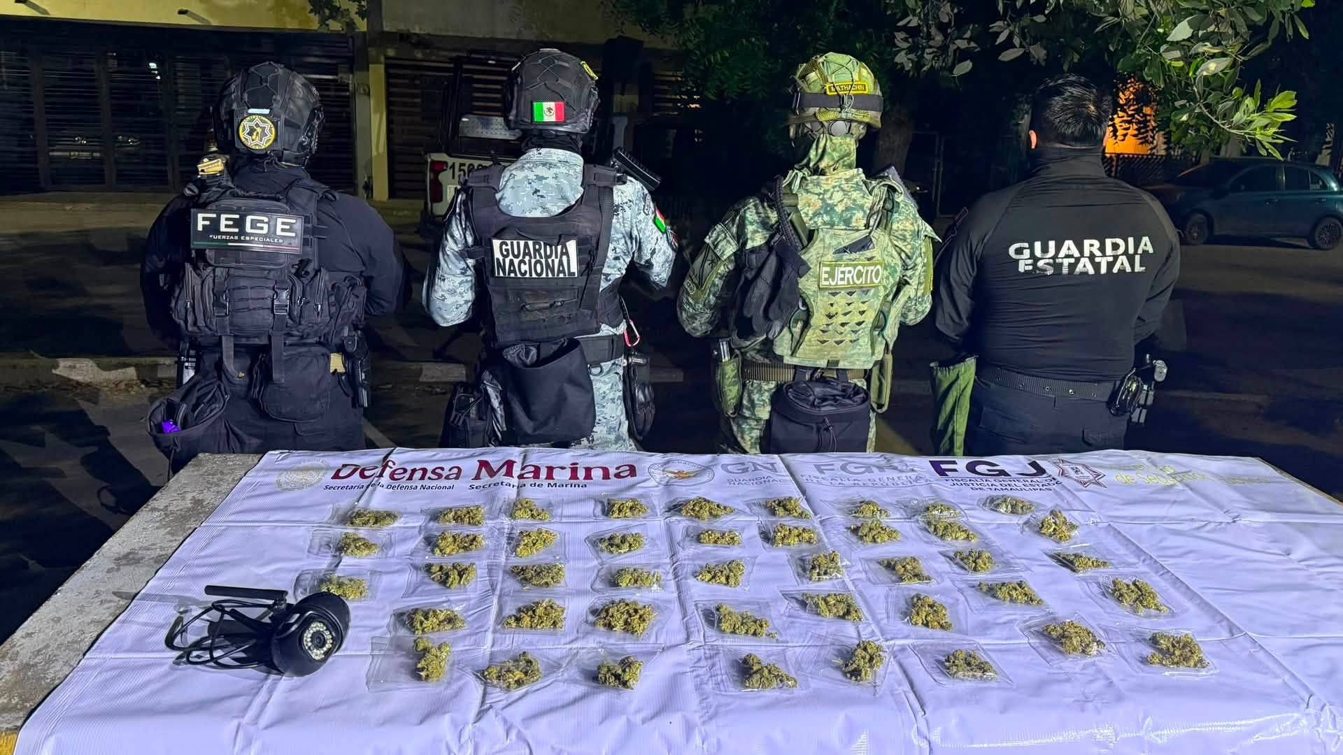 Aseguran 43 bolsas con marihuana y cámara de vigilancia en Altamira